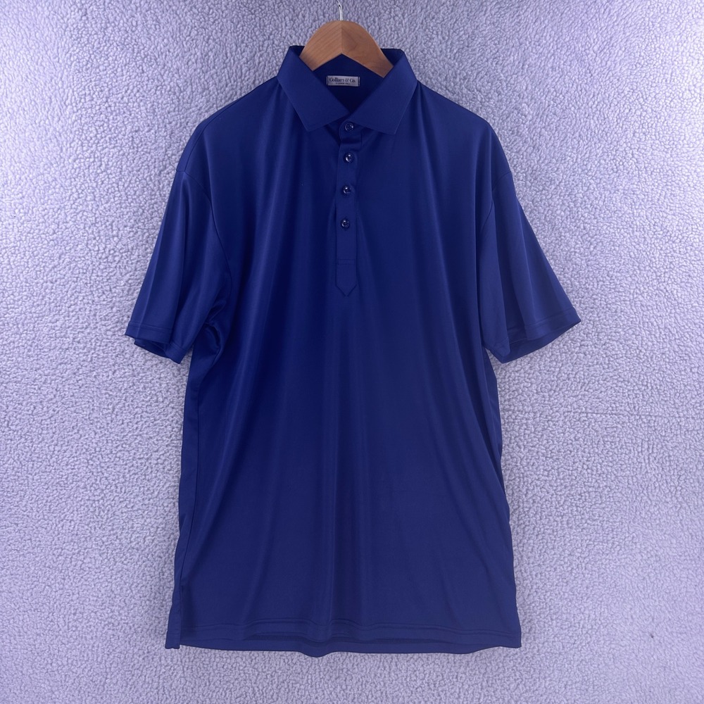 Collars & Co Mens Dress Collar Polo Shirt XL Tall Royal Blue Short Sleeve Poly